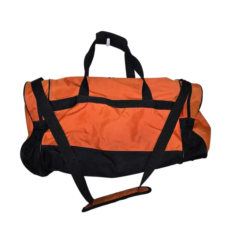 Nike Swoosh Gym Travel Duffle Bag Multiple Compartments Adjustable Strap Orange